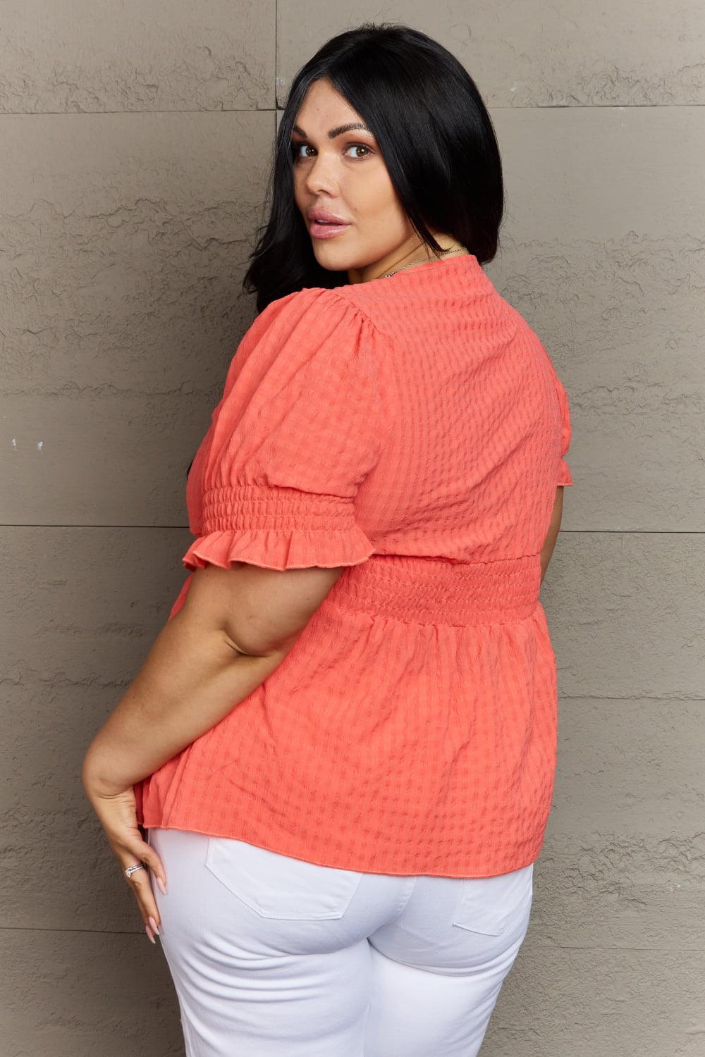 The Shay V-Neck Puff Sleeve Button Down Top - PEONIES & LIME