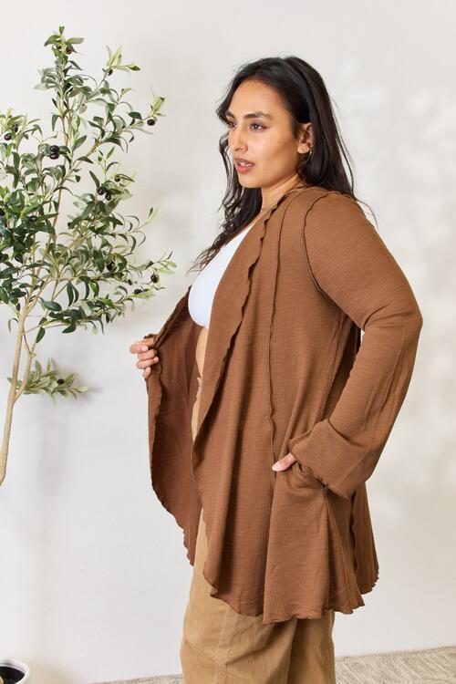 The Shayna Open Front Long Sleeve Cardigan - PEONIES & LIME