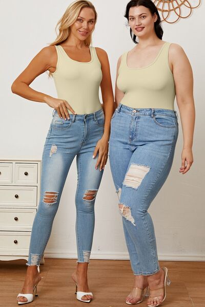 The Sherrie Square Neck Sleeveless Bodysuit - PEONIES & LIME