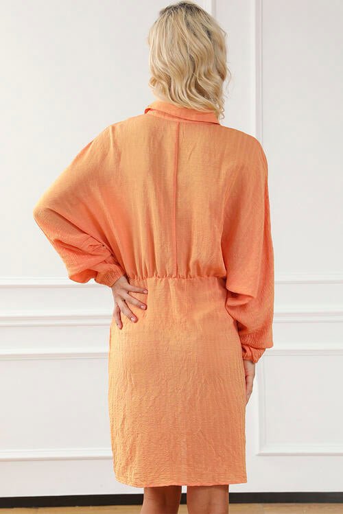 The Sienna Texture Button Up Balloon Sleeve Shirt Dress - PEONIES & LIME