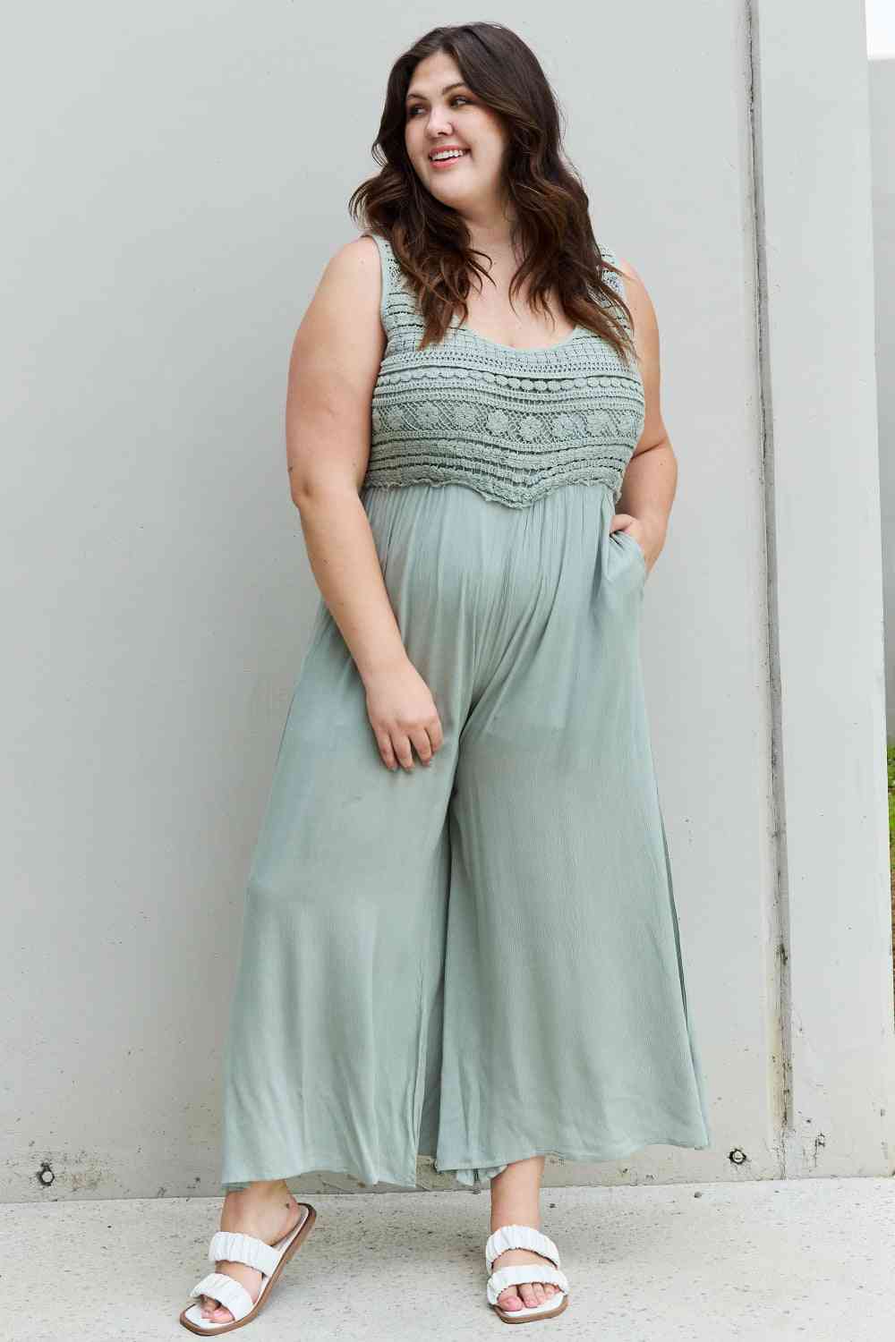 The Tara Crochet Detail Jumpsuit - PEONIES & LIME