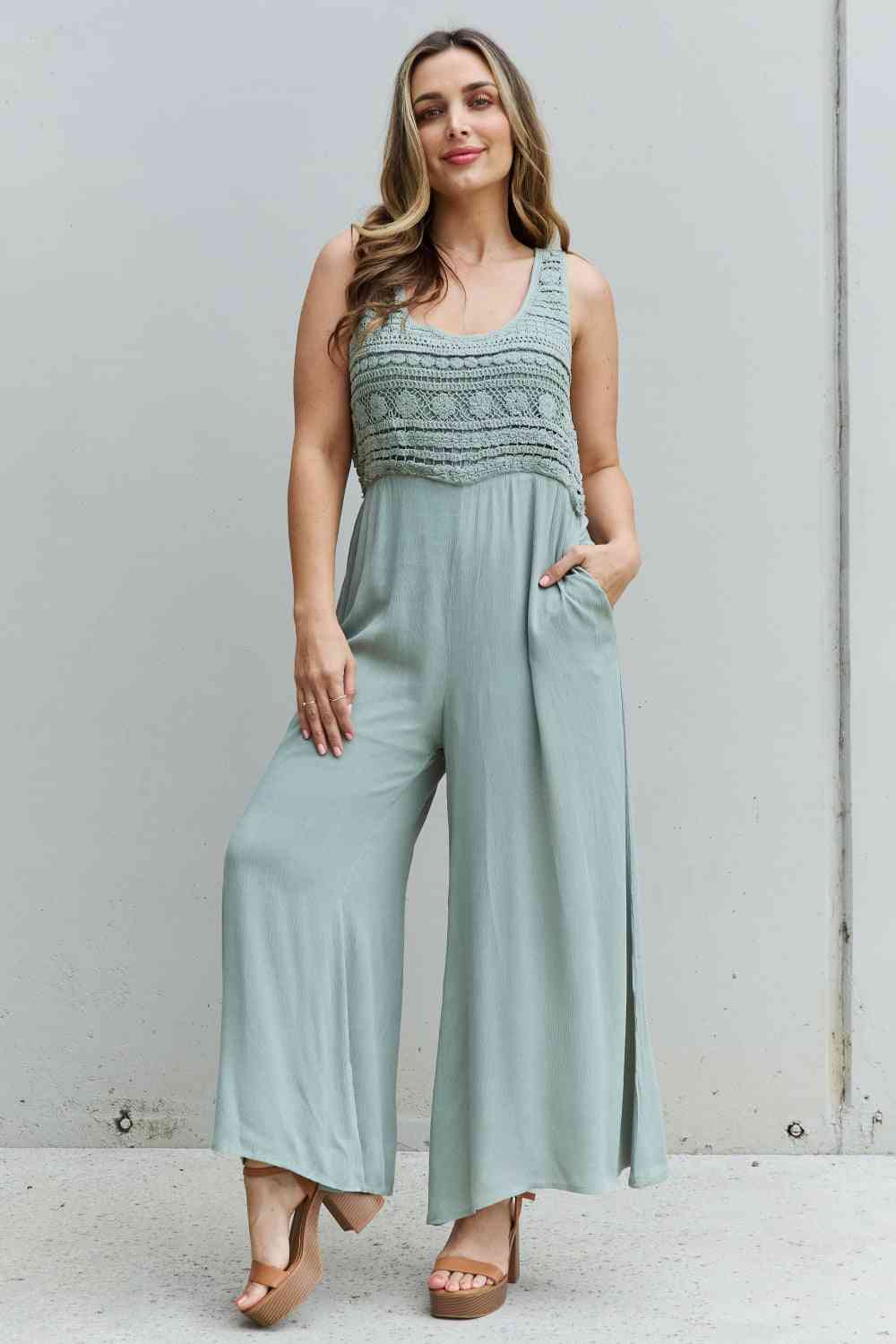 The Tara Crochet Detail Jumpsuit - PEONIES & LIME