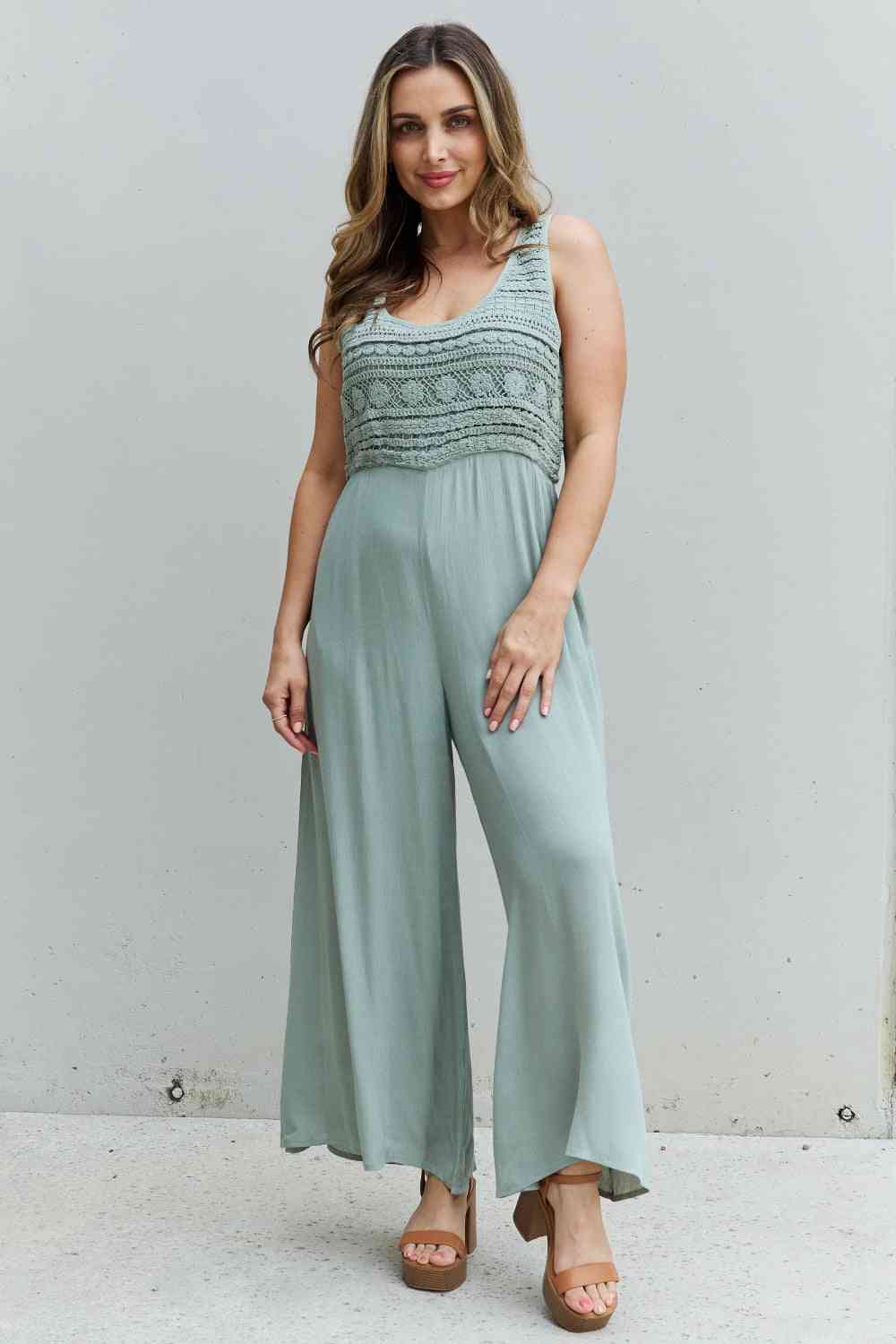 The Tara Crochet Detail Jumpsuit - PEONIES & LIME