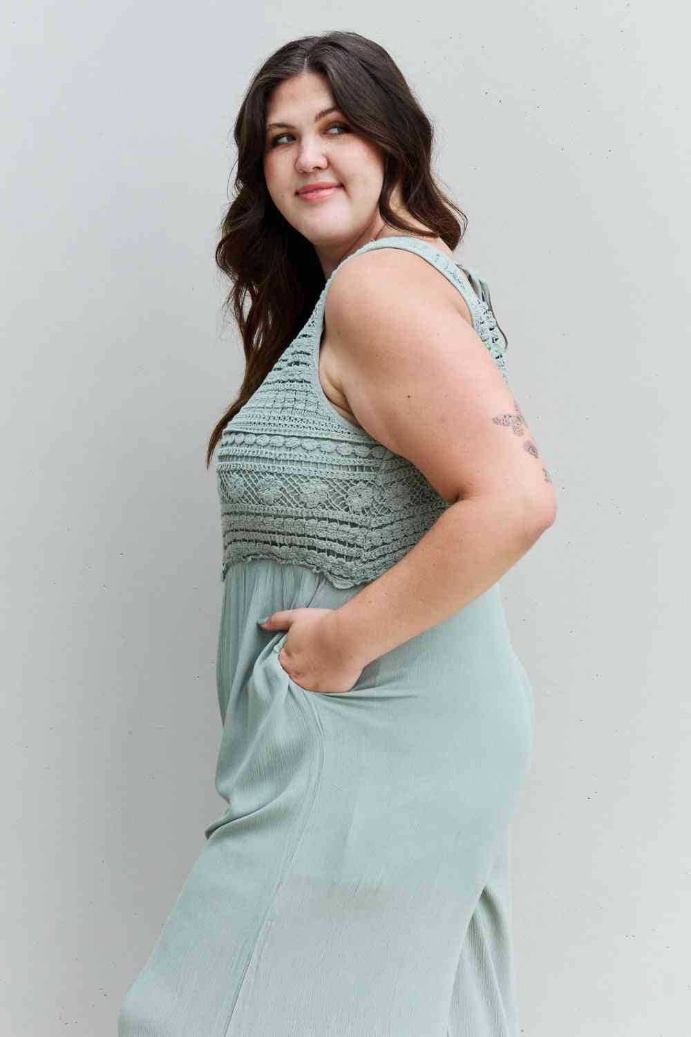 The Tara Crochet Detail Jumpsuit - PEONIES & LIME