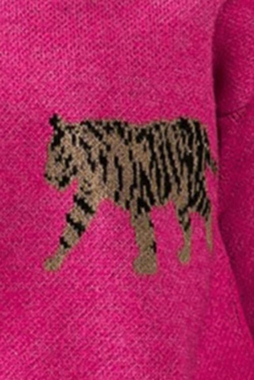 The Tess Tiger Pattern Round Neck Drop Shoulder Sweater - PEONIES & LIME