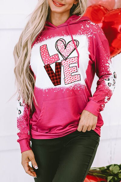 The Trudy LOVE Heart Drawstring Hoodie - PEONIES & LIME