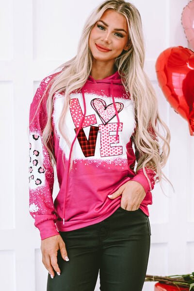 The Trudy LOVE Heart Drawstring Hoodie - PEONIES & LIME