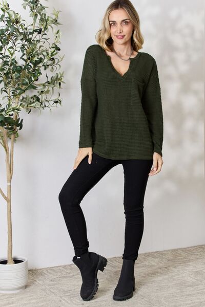 The Vida Popcorn Waffle Knit Top - PEONIES & LIME