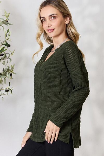 The Vida Popcorn Waffle Knit Top - PEONIES & LIME