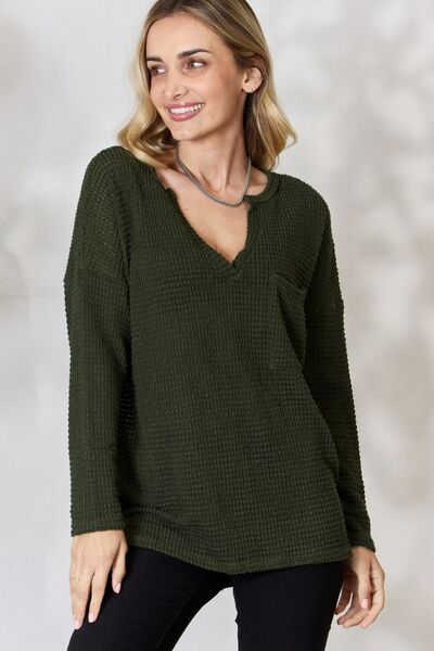 The Vida Popcorn Waffle Knit Top - PEONIES & LIME