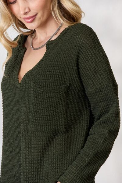 The Vida Popcorn Waffle Knit Top - PEONIES & LIME