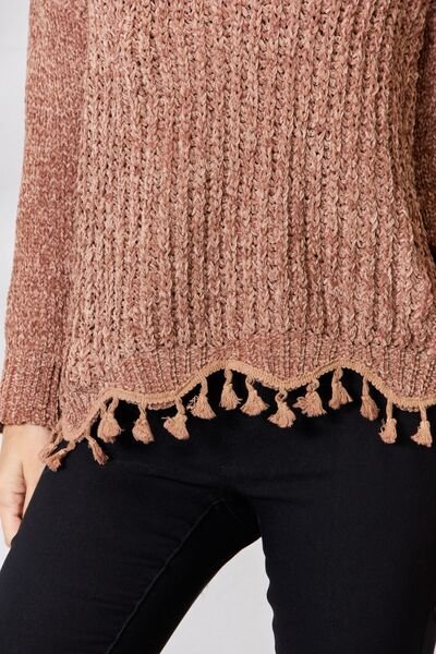 The Winta Tassel Trim Long Sleeve Sweater - PEONIES & LIME