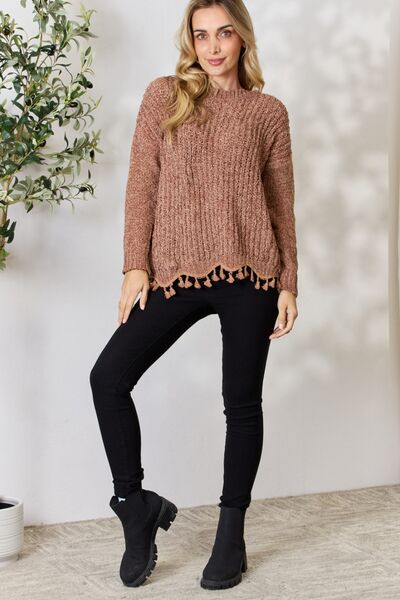 The Winta Tassel Trim Long Sleeve Sweater - PEONIES & LIME