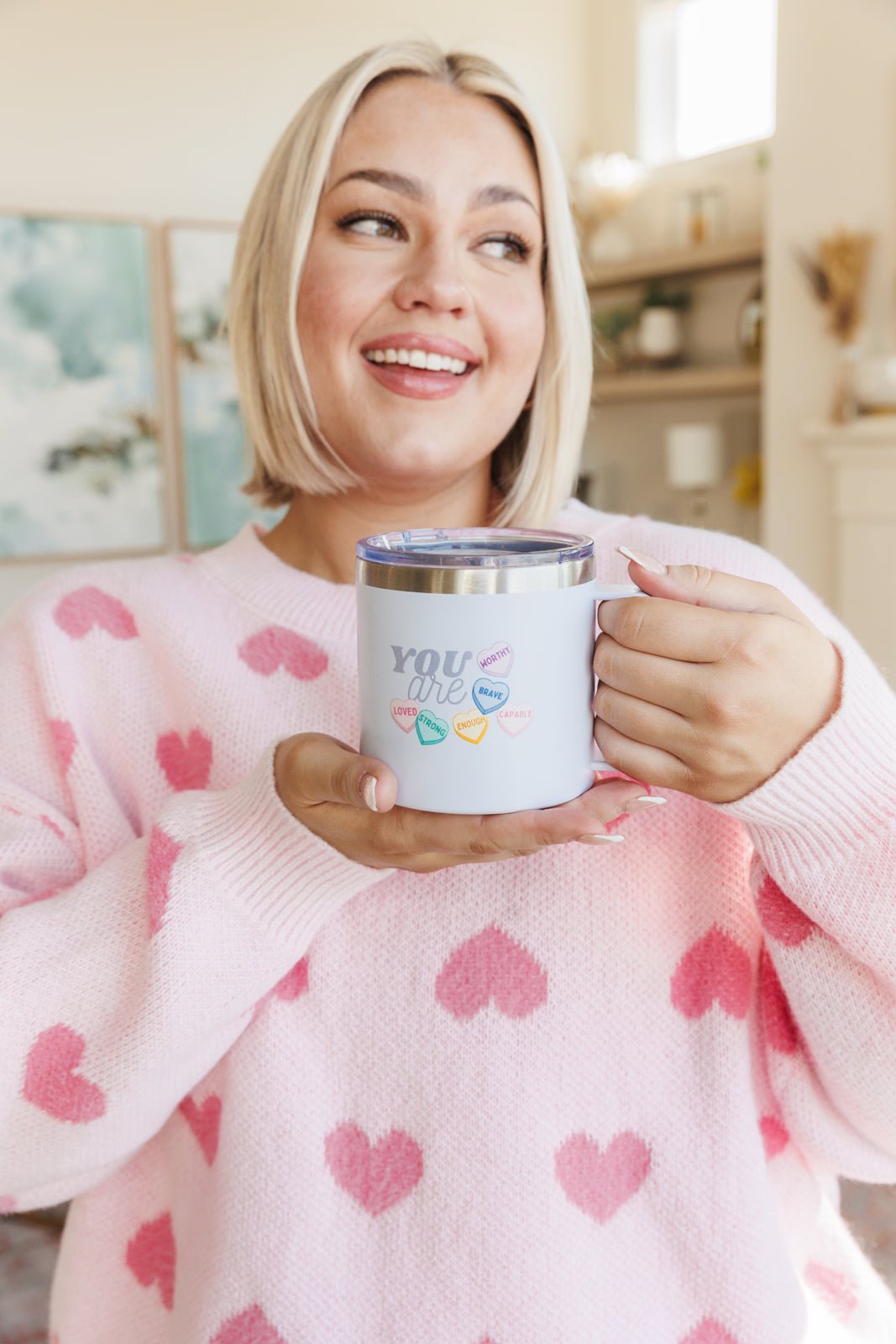 You Are 14 Oz Double Walled Travel Mug - PEONIES & LIME