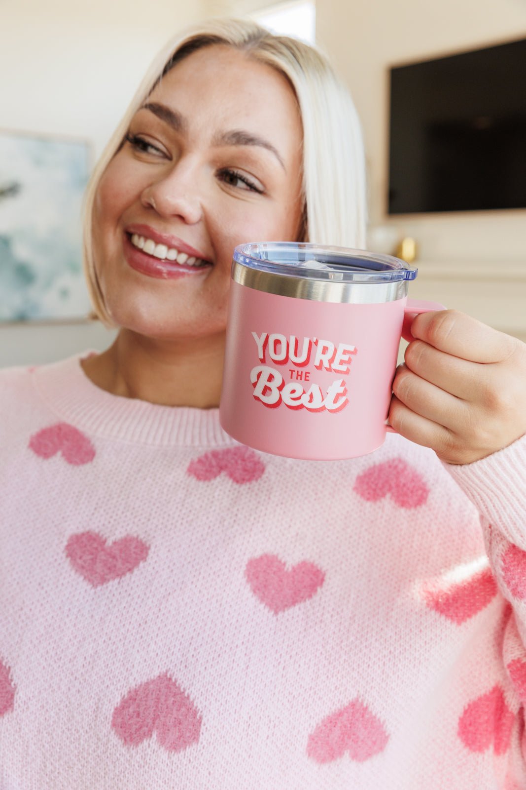 You're The Best 14 Oz Double Walled Travel Mug - PEONIES & LIME