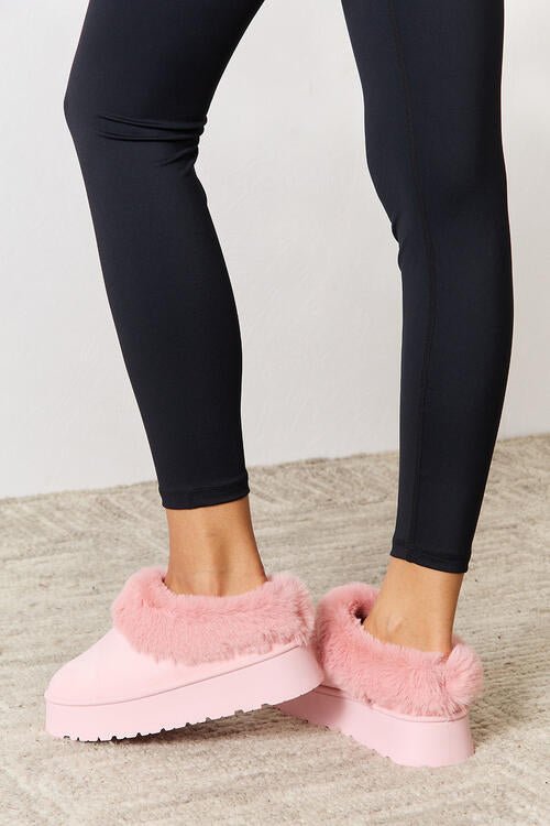 Furry Chunky Platform Ankle Boots - PEONIES & LIME