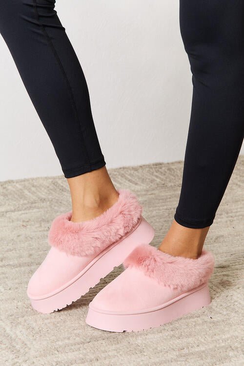 Furry Chunky Platform Ankle Boots - PEONIES & LIME