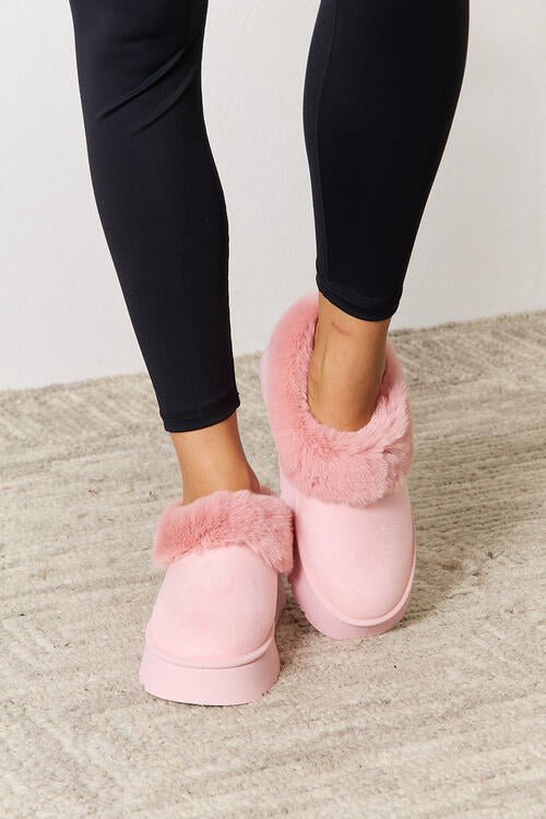 Furry Chunky Platform Ankle Boots - PEONIES & LIME
