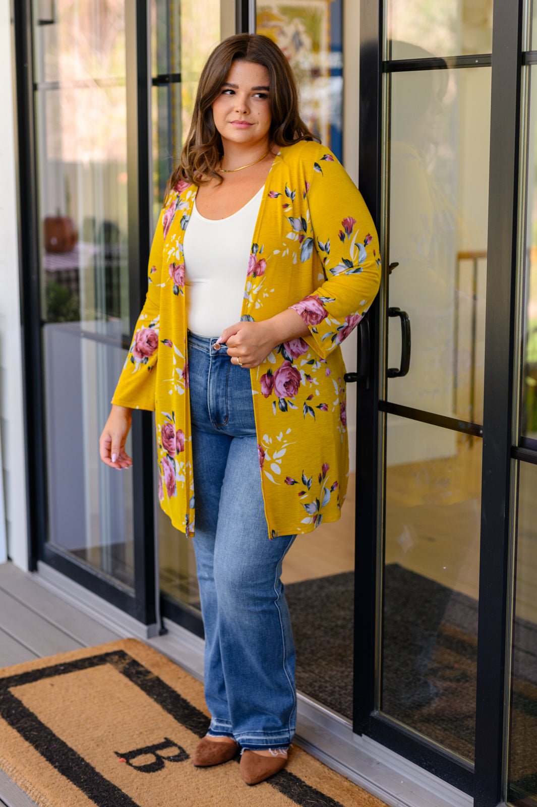 Golden Floral Cardigan - PEONIES & LIME