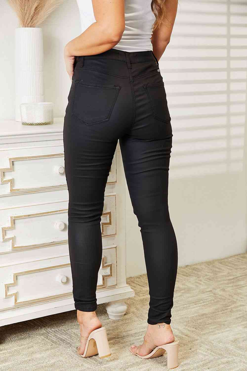 High Rise Black Coated Ankle Skinny Jeans - PEONIES & LIME