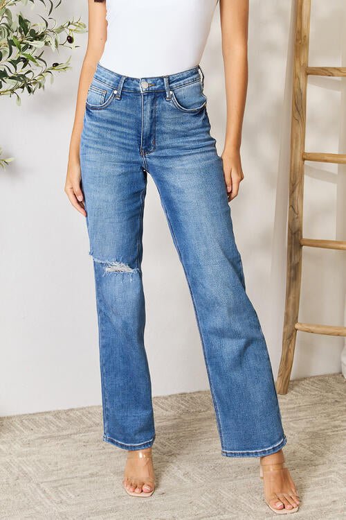 Judy Blue High Waist Distressed Jeans - PEONIES & LIME
