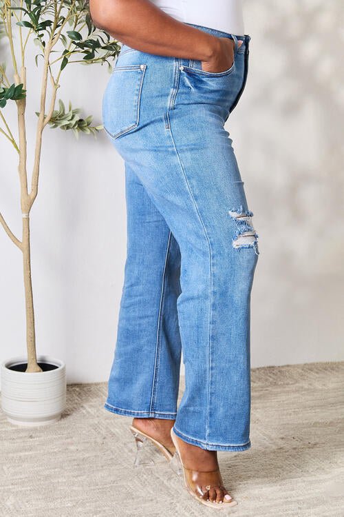Judy Blue High Waist Distressed Jeans - PEONIES & LIME