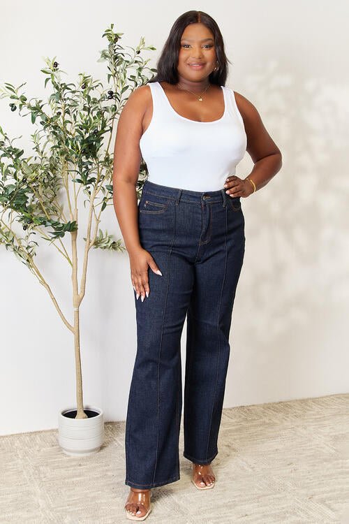 Judy Blue High Waist Wide Leg Jeans - PEONIES & LIME