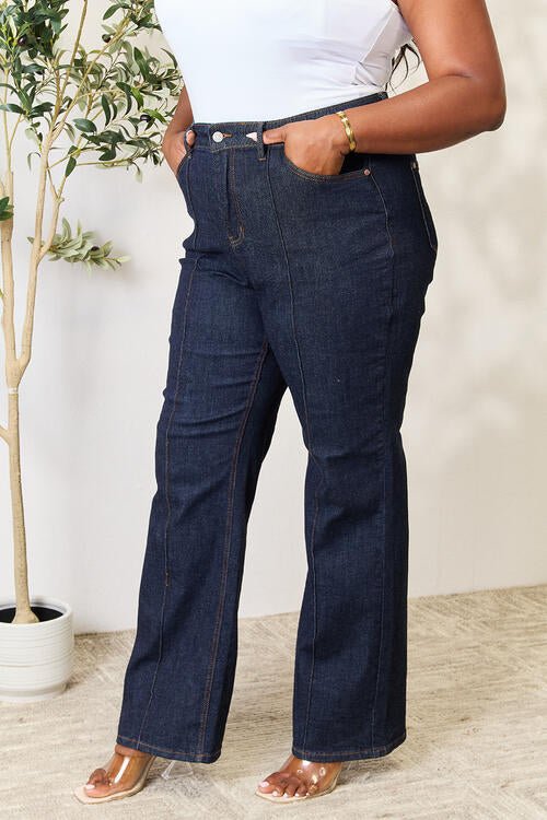 Judy Blue High Waist Wide Leg Jeans - PEONIES & LIME