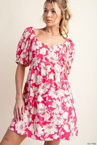 Kori America Floral Short Sleeve Mini Dress - PEONIES & LIME