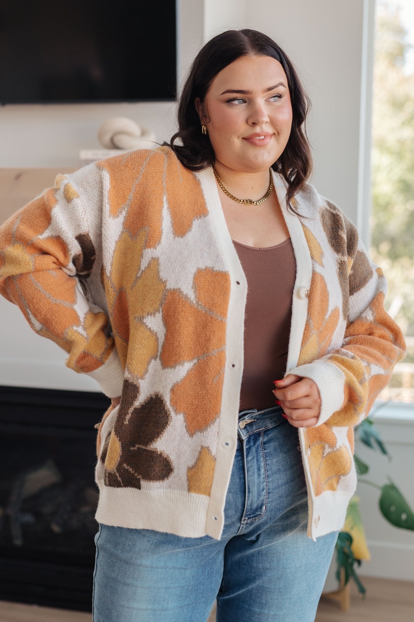 Modern Floral Cardigan - PEONIES & LIME