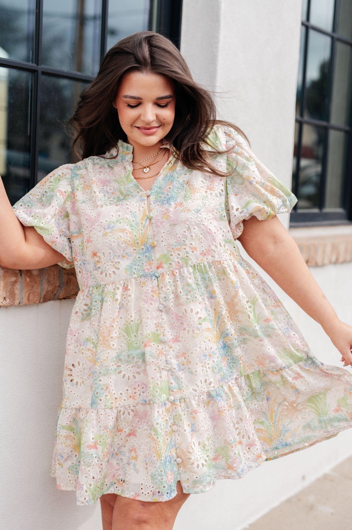 Only In Spring Eyelet Dress - PEONIES & LIME