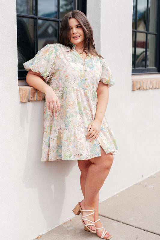 Only In Spring Eyelet Dress - PEONIES & LIME