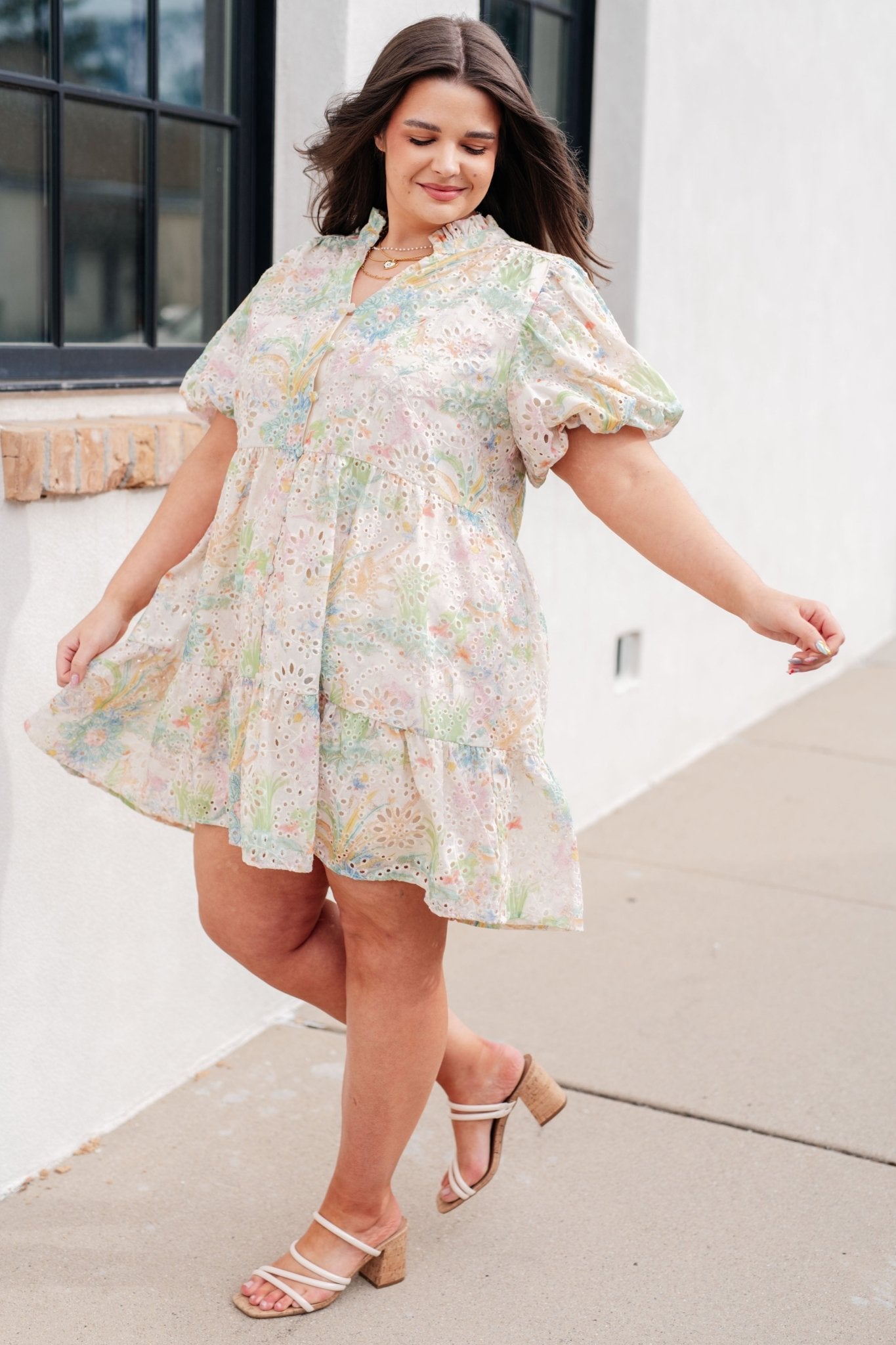 Only In Spring Eyelet Dress - PEONIES & LIME
