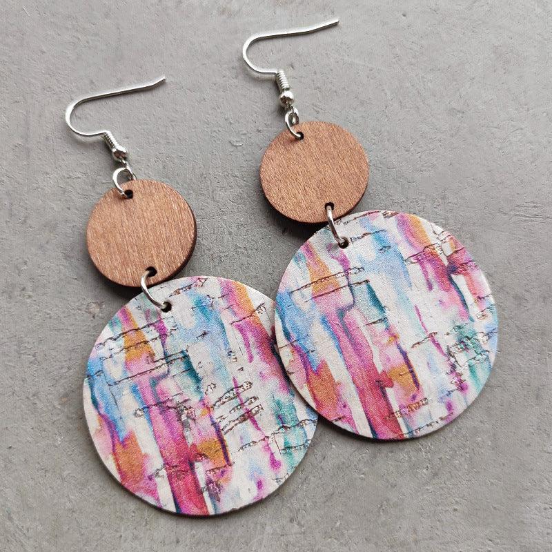 Round Shape Wooden Dangle Earrings - PEONIES & LIME
