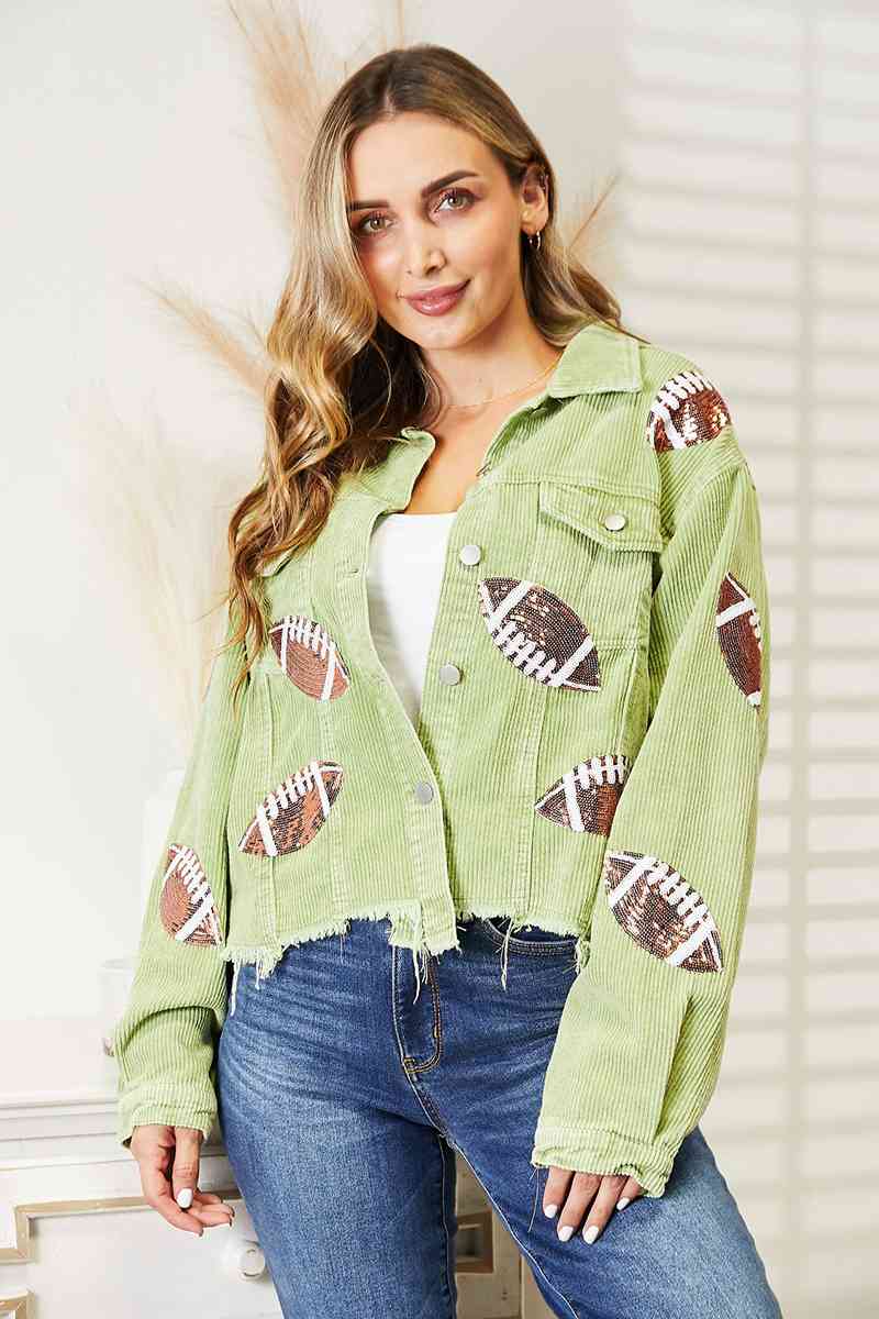 Sequin Football Patch Shacket - PEONIES & LIME