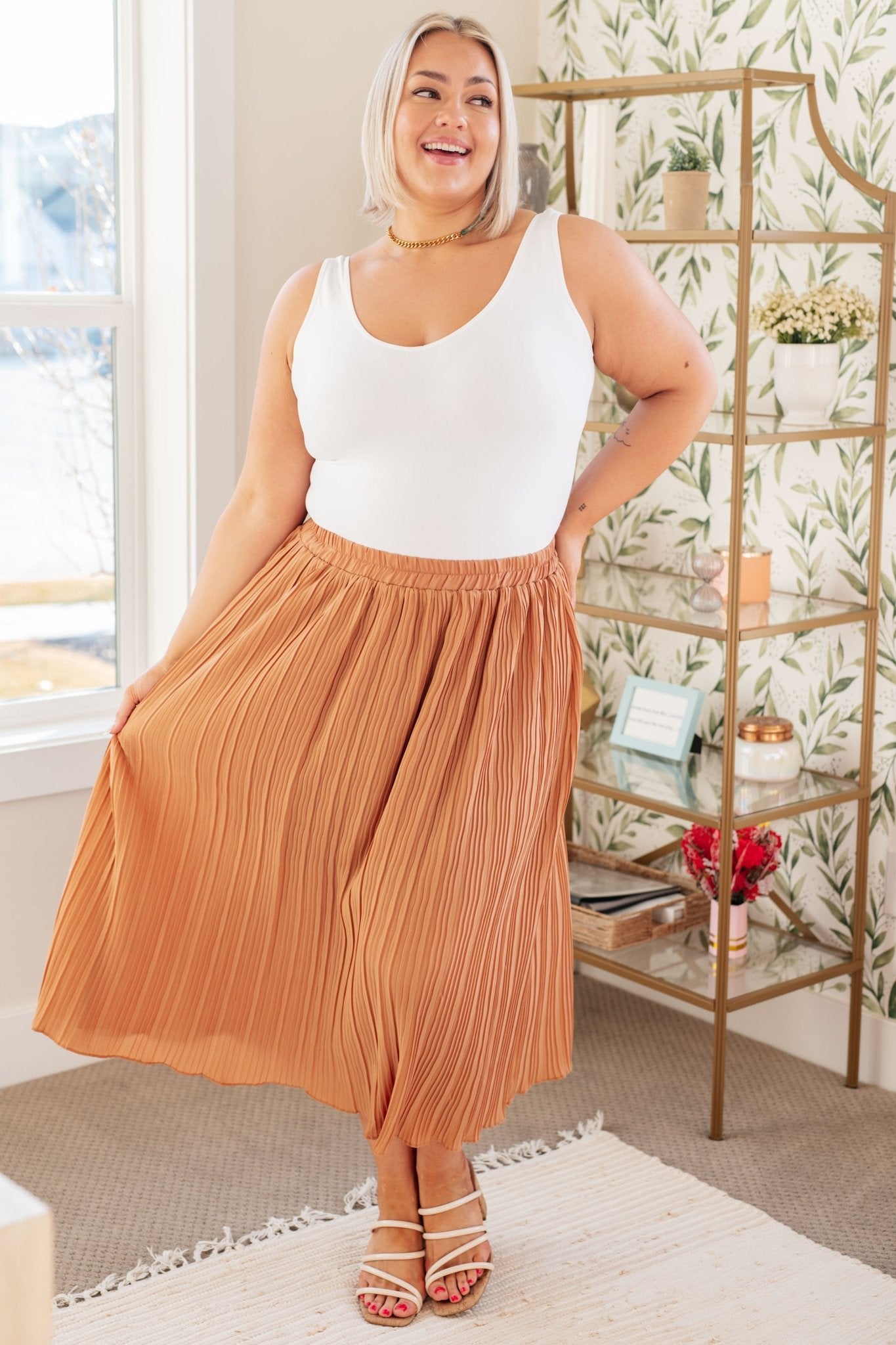 Sheena Pleated Midi Skirt - PEONIES & LIME