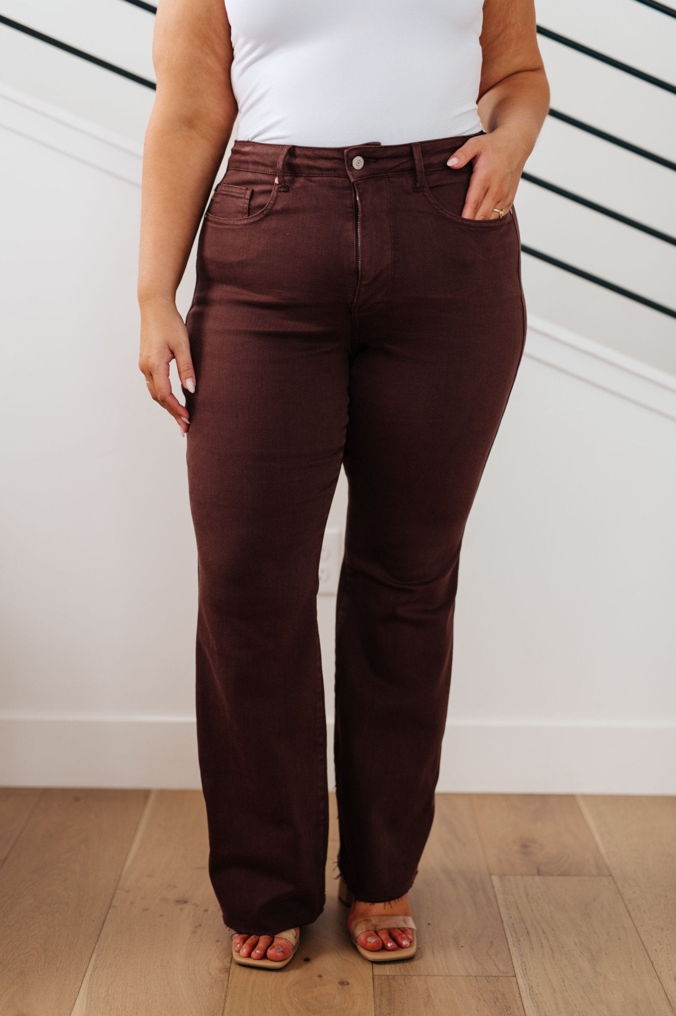 Sienna High Rise Control Top Flare Jeans in Espresso - PEONIES & LIME