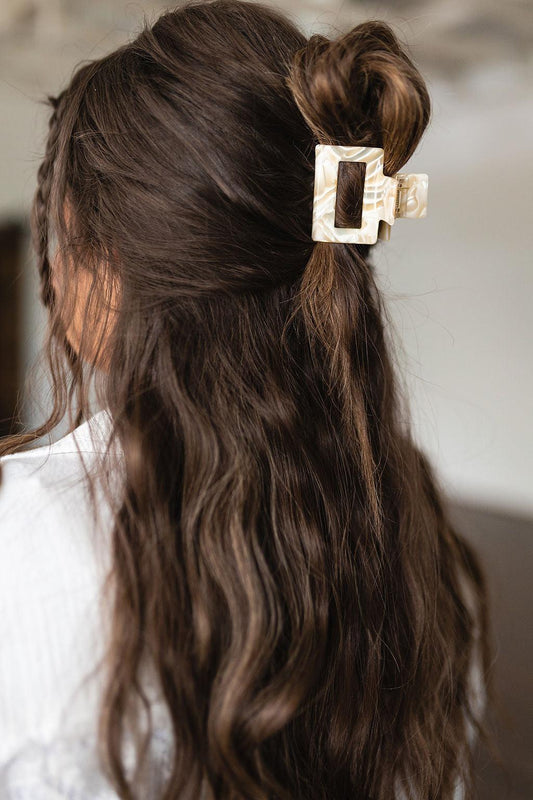 Small Square Claw Clip in Gold Pearl - PEONIES & LIME