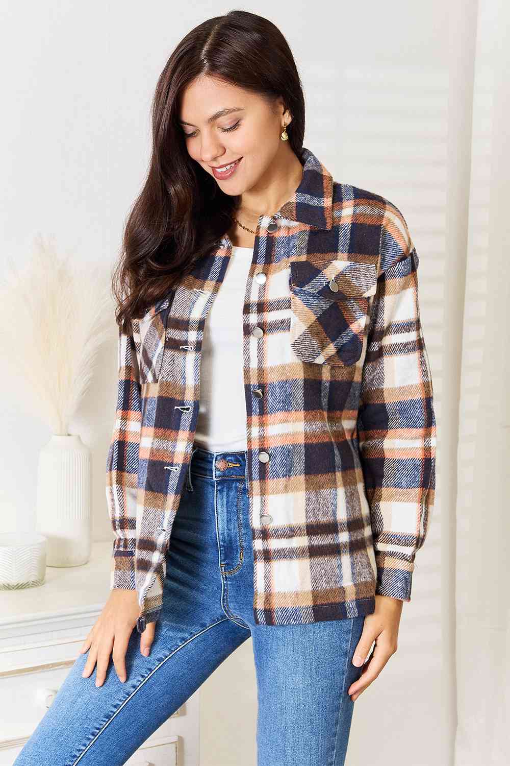 The Aimee Plaid Front Shirt Jacket - PEONIES & LIME