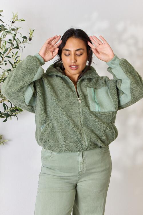The Amber Zip Up Collared Neck Jacket - PEONIES & LIME