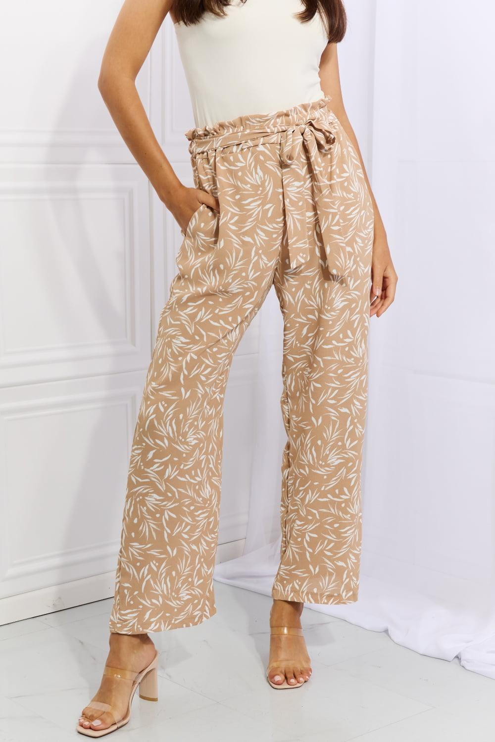 The Ashlyn Floral Printed Pants in Tan - PEONIES & LIME