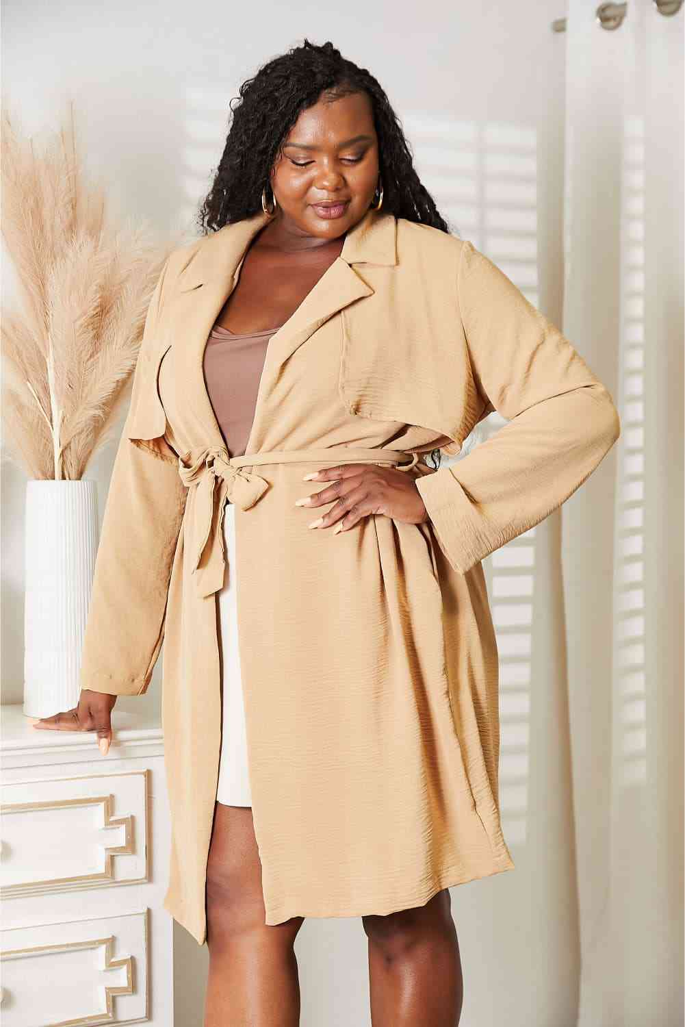 The Ayanna The Tied Trench Coat with Pockets - PEONIES & LIME