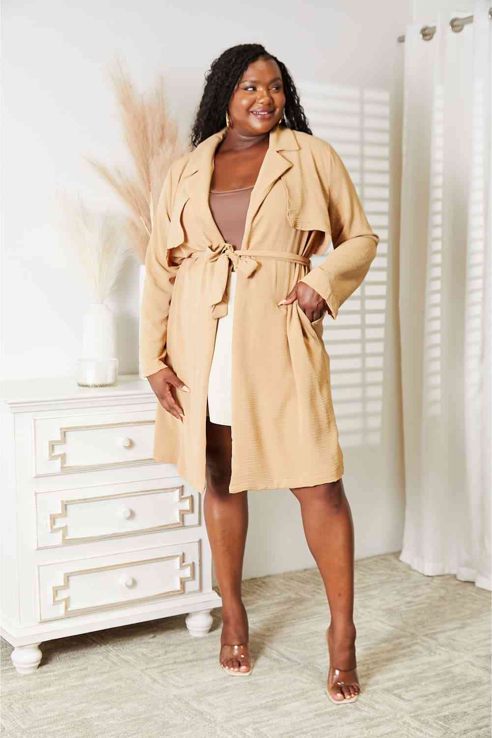 The Ayanna The Tied Trench Coat with Pockets - PEONIES & LIME