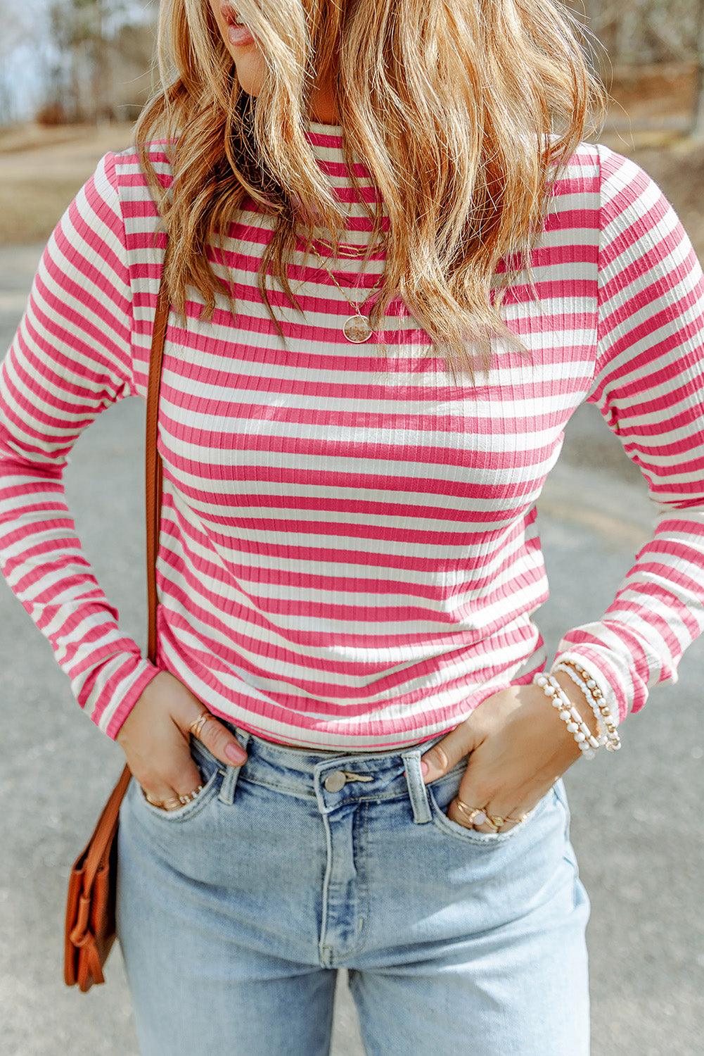 The Bailey Striped Mock Neck Long Sleeve Top - PEONIES & LIME