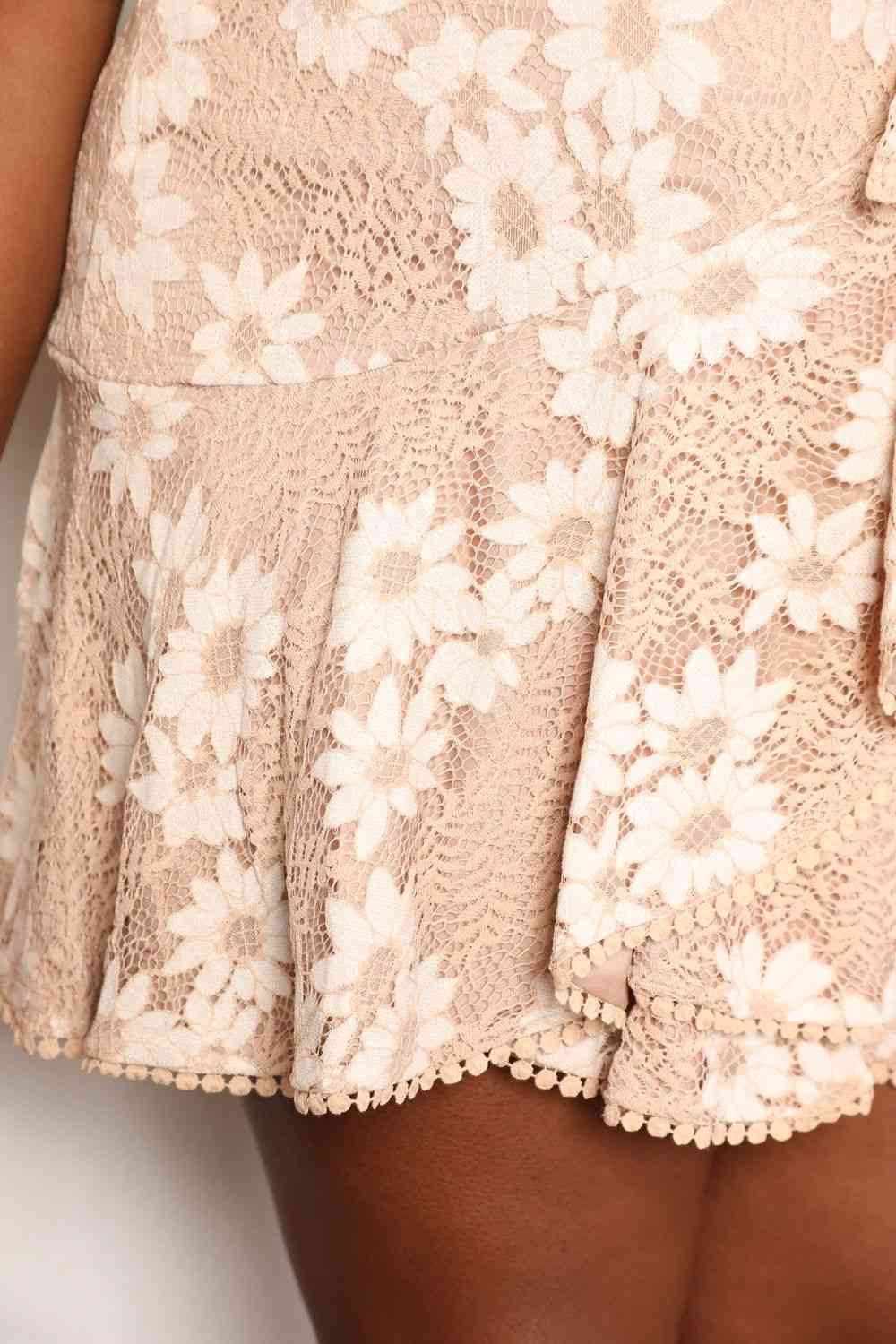 The Brynlee Floral Lace Pompom Detail Tie-Waist Flutter Sleeve Dress - PEONIES & LIME