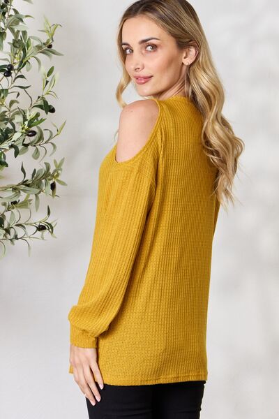 The Casey Cutout Long Sleeve Waffle Knit Top - PEONIES & LIME