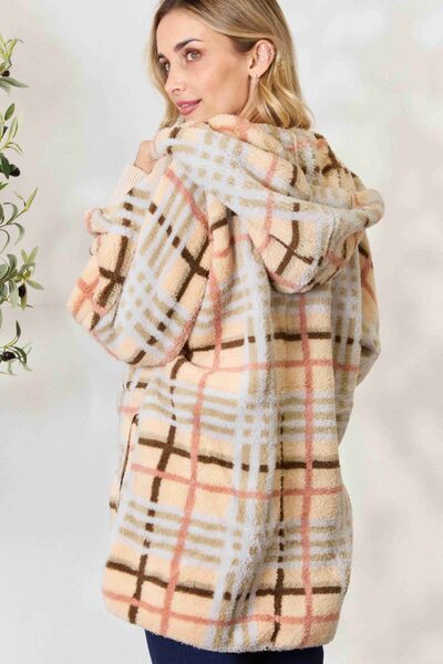 The Claudia Plaid Faux Fur Hooded Jacket