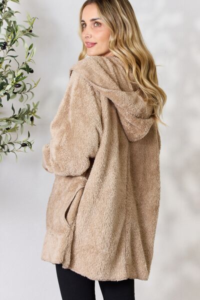 The Colleen Faux Fur Open Front Hooded Jacket