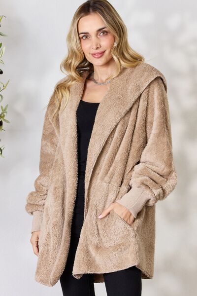 The Colleen Faux Fur Open Front Hooded Jacket