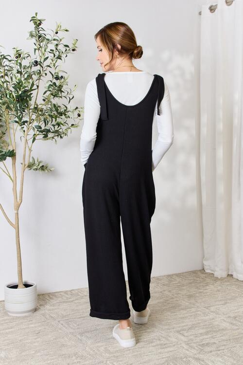 The Courtney Ribbed Tie Shoulder Sleeveless Ankle Overalls